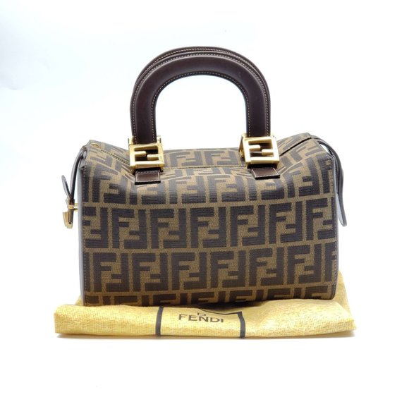 Fendi Handbags - AUTH FENDI ZUCCA BROWN CANVAS LEATHER HAND BAG